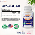 Vitamatic Vitamina B12 1000 mcg - 365 Comprimidos de Disolución Rápida - Sabor Natural a Bayas