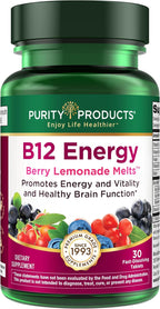B-12 Energy Berry Lemonade Melt - Methylcobalamin, B6, D3, Folic Acid & Biotin - 30 Orally Dissolving Tablets
