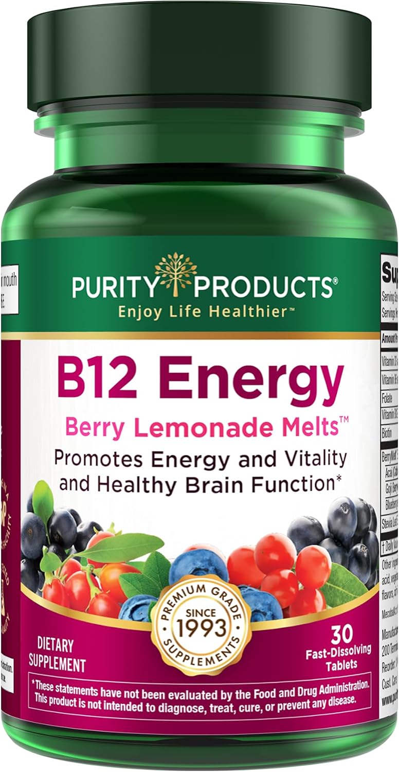 B-12 Energy Berry Lemonade Melt - Methylcobalamin, B6, D3, Folic Acid & Biotin - 30 Orally Dissolving Tablets