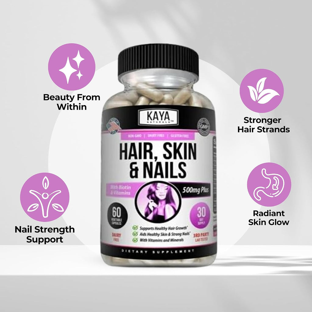 Kaya Naturals Biotina con Vitaminas para Cabello, Piel y Uñas