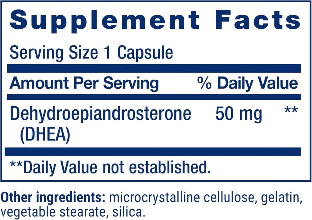 Life Extension DHEA 50 mg – Suplemento para el Equilibrio Hormonal, Memoria, Masa Muscular y Densidad Ósea