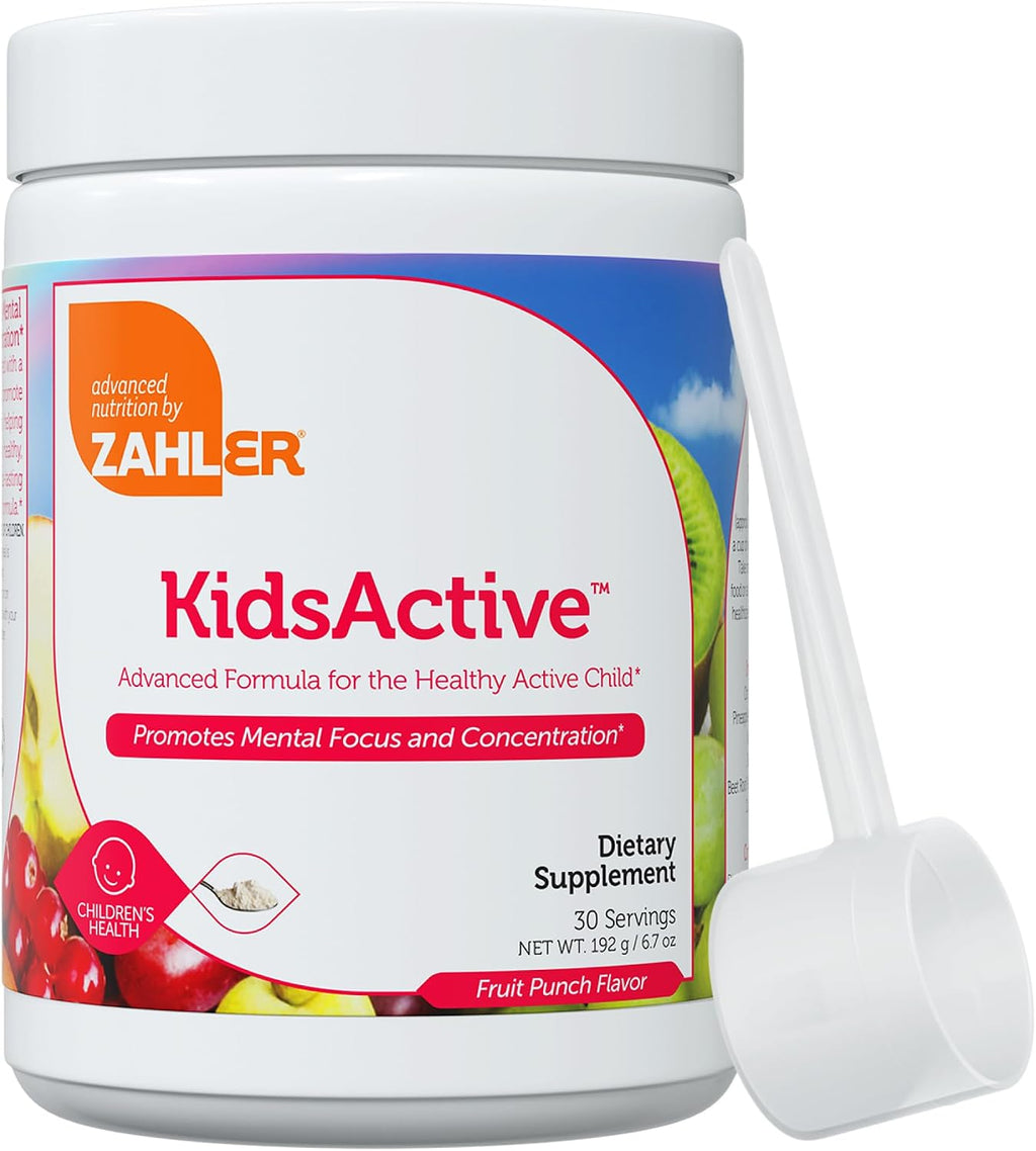Zahler KidsActive – Fórmula en Polvo para la Concentración Infantil, 30 Dosis, Sabor a Punch de Fruta