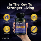 Anuva 16 en 1 Cápsulas de Sea Moss con Aceite de Semilla Negra, Ashwagandha, Vitamina C, D3, Cúrcuma, Bardana y Minerales - 60 Cápsulas Veganas
