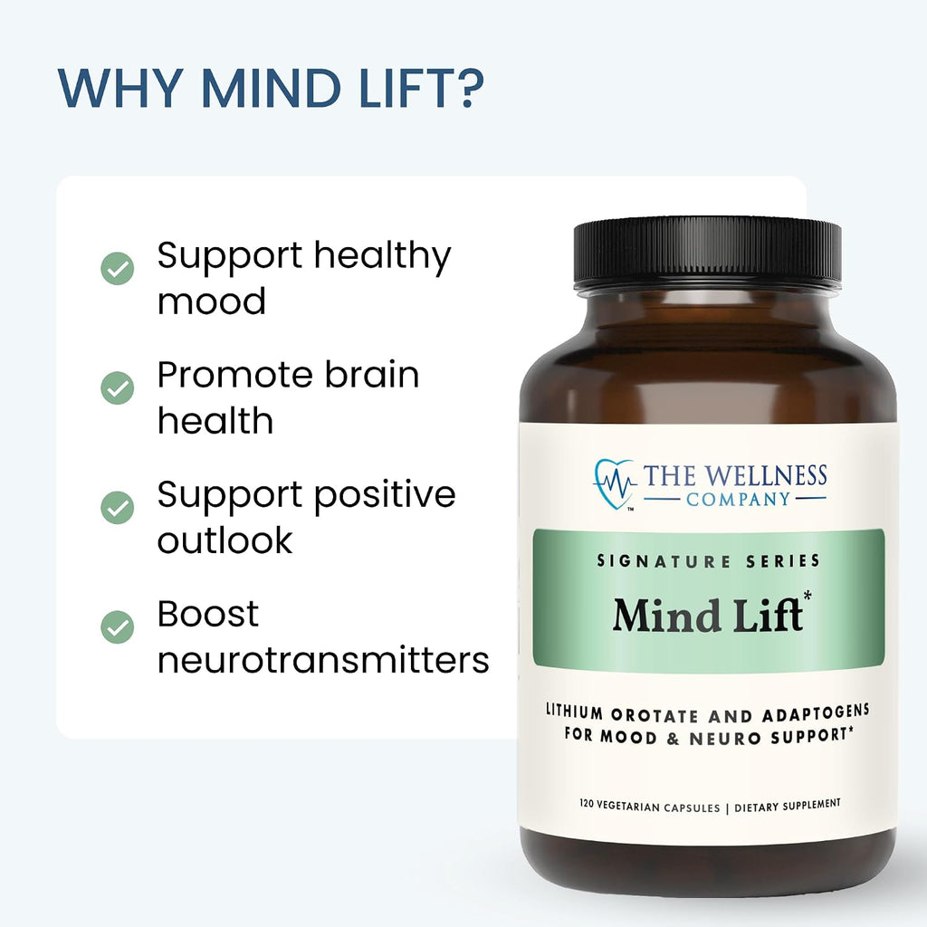 Mind Lift - Estado de ánimo, enfoque mental, defensa cognitiva - Litio, GABA, DHA L-Fenilalanina | 120 cápsulas (2 meses de suministro)