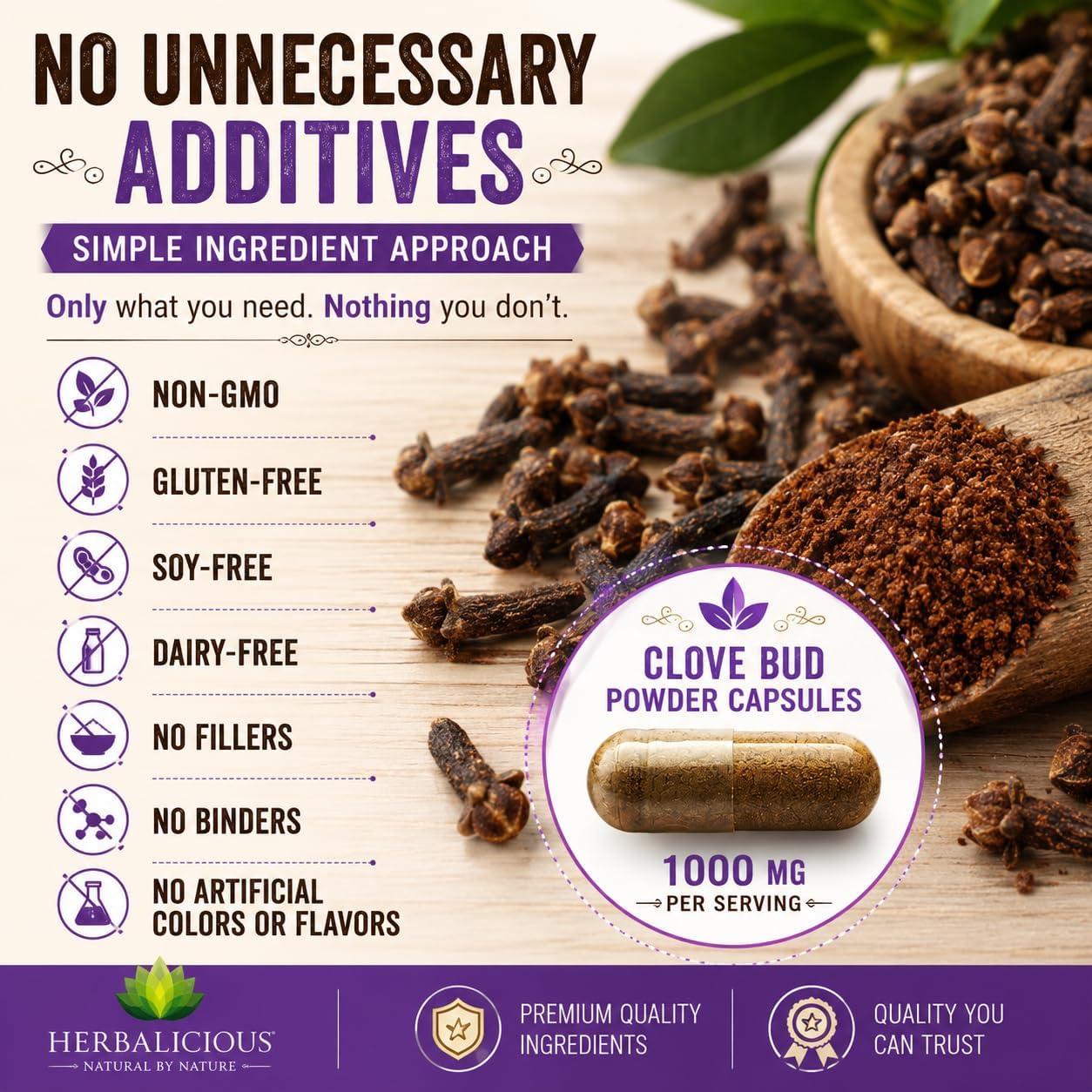 Cápsulas de Clavo - Suplemento Natural - Rico en Vitaminas, Minerales, Manganeso, Fibra - Puede Ayudar a la Digestión y Fortalecer los Huesos - 100 Cápsulas