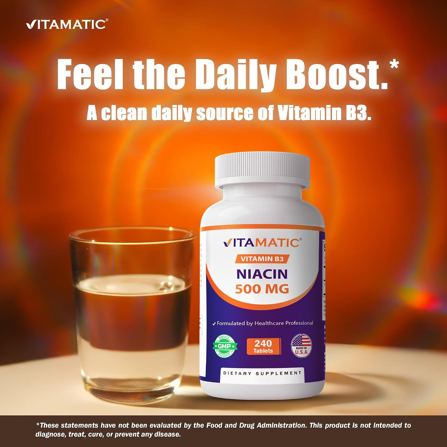 Vitamatic Niacina (Vitamina B3) 500mg, 240 Comprimidos - No OGM y Sin Gluten