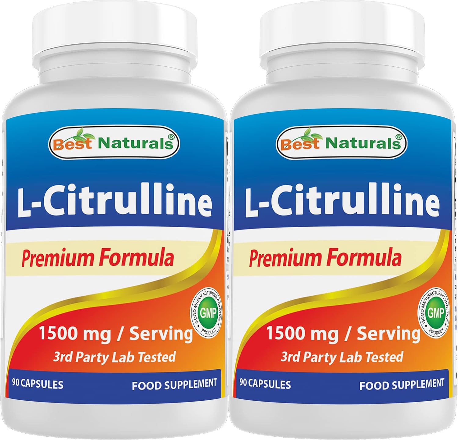 Best Naturals L-Citrulina Cápsulas - 1500 mg por Cápsula - No GMO - Sin Gluten - 90 Cápsulas (Paquete de 2)