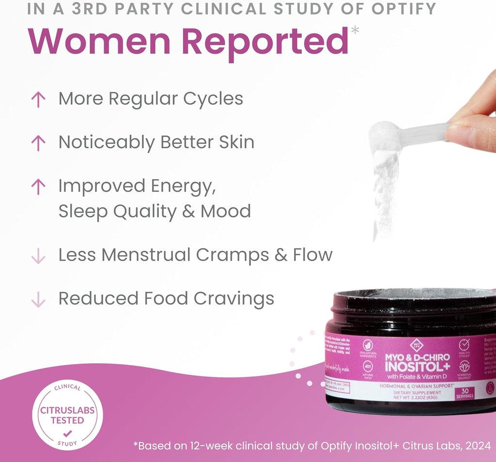 Optify Inositol+ - Myo-Inositol y D-Chiro Inositol 40:1 con Folato y Vitamina D, 63 g