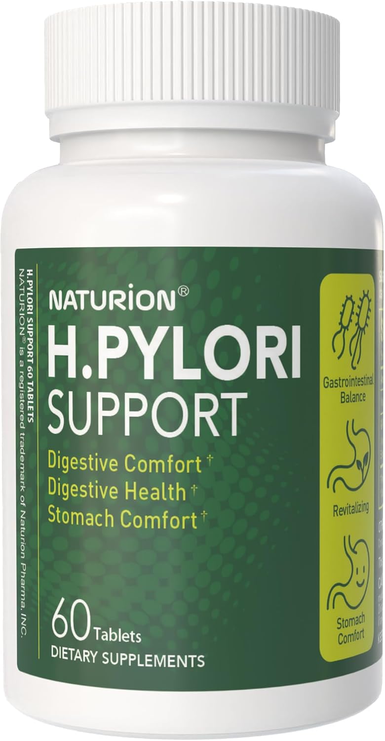 NATURION H. Pylori Support - Suplemento para la Salud Digestiva con Mezcla G-FOS, Proteína de Suero, Regaliz, Mastic, Vitamina U y Vitamina B2 - Confort Estomacal y Equilibrio Intestinal - 60 Comprimidos, 30 Días