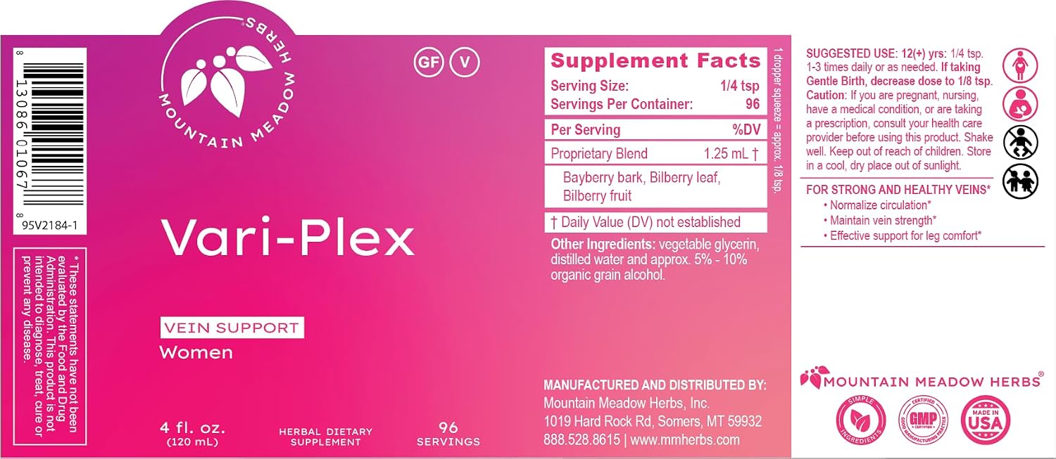 Vari-Plex de Mountain Meadow Herbs - Apoyo natural para venas y circulación, extracto líquido de bilberry (118 ml)