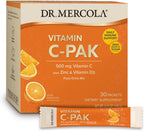 Dr. Mercola Vitamin C-PAK – Apoyo inmunitario diario – Vitamina C, D3 y zinc – Polvo antioxidante de acción rápida – Mezcla para bebida efervescente – 30 sobres