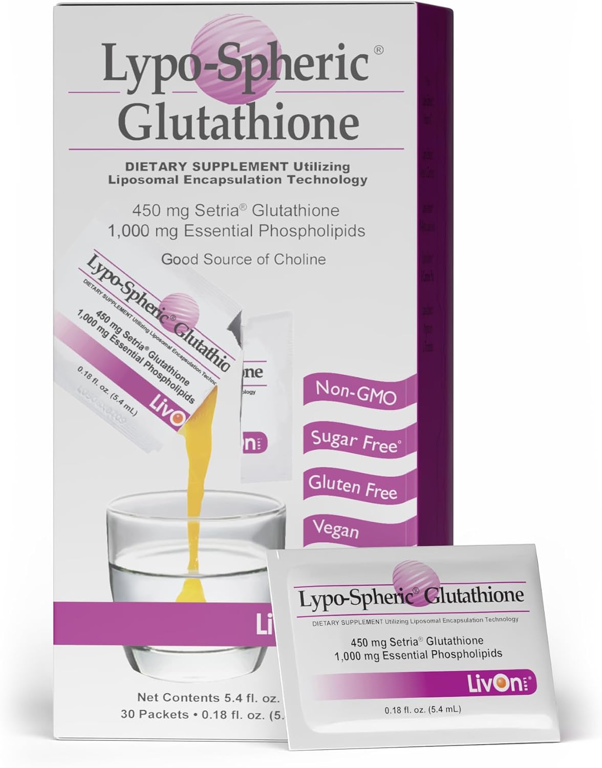 LivOn Laboratories Lypo-Spheric Glutathione - 30 sobres de 450 mg