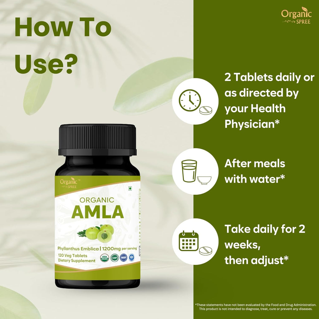 ORGANIC SPREE Amla Tablets - 1200 mg por ración - Grosella india ecológica - 2×120 comprimidos