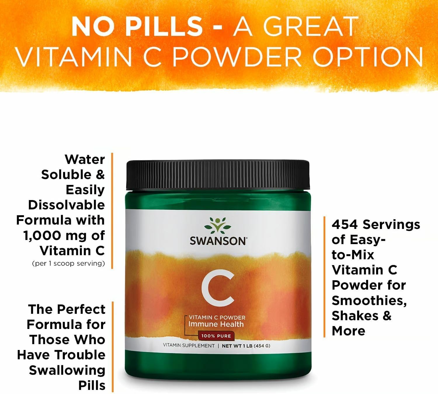 Swanson Vitamina C en Polvo 100% Ácido Ascórbico Puro - 3 Pack (3 x 454 g)