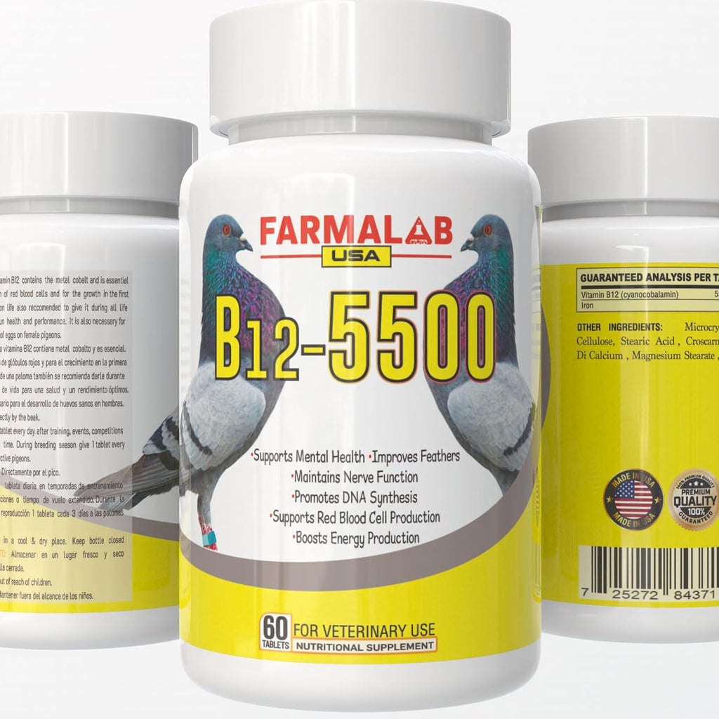 B12-5500 para Palomas - Complemento de Vitamina B12 y Hierro - 60 Comprimidos