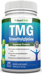 NutriONN TMG Trimetilglicina 1000mg - 180 Cápsulas - Betaína Anhidra Pura