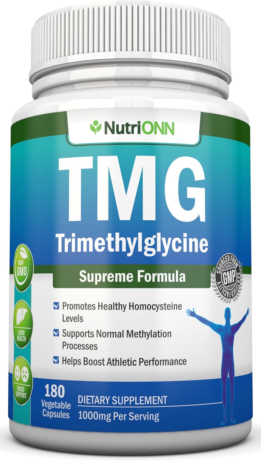 NutriONN TMG Trimetilglicina 1000mg - 180 Cápsulas - Betaína Anhidra Pura