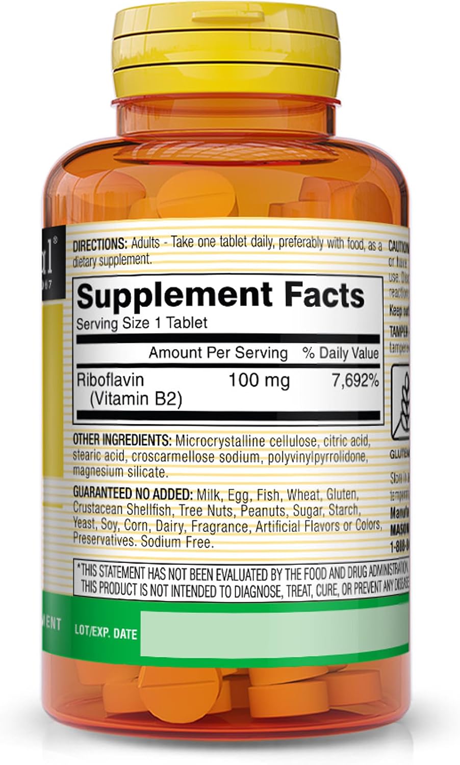 Mason Natural Vitamina B-2 100 mg, 100 Comprimidos