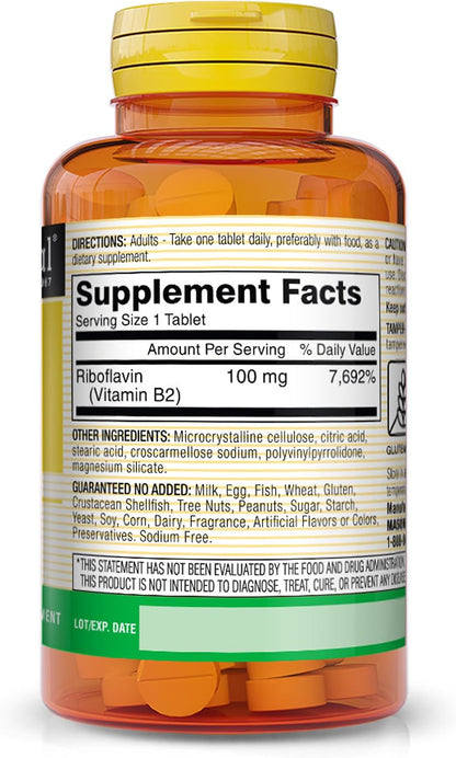 Mason Natural Vitamina B-2 100 mg, 100 – Reducción del cansancio y la fatiga : favorece la producción de energía – Image 2
