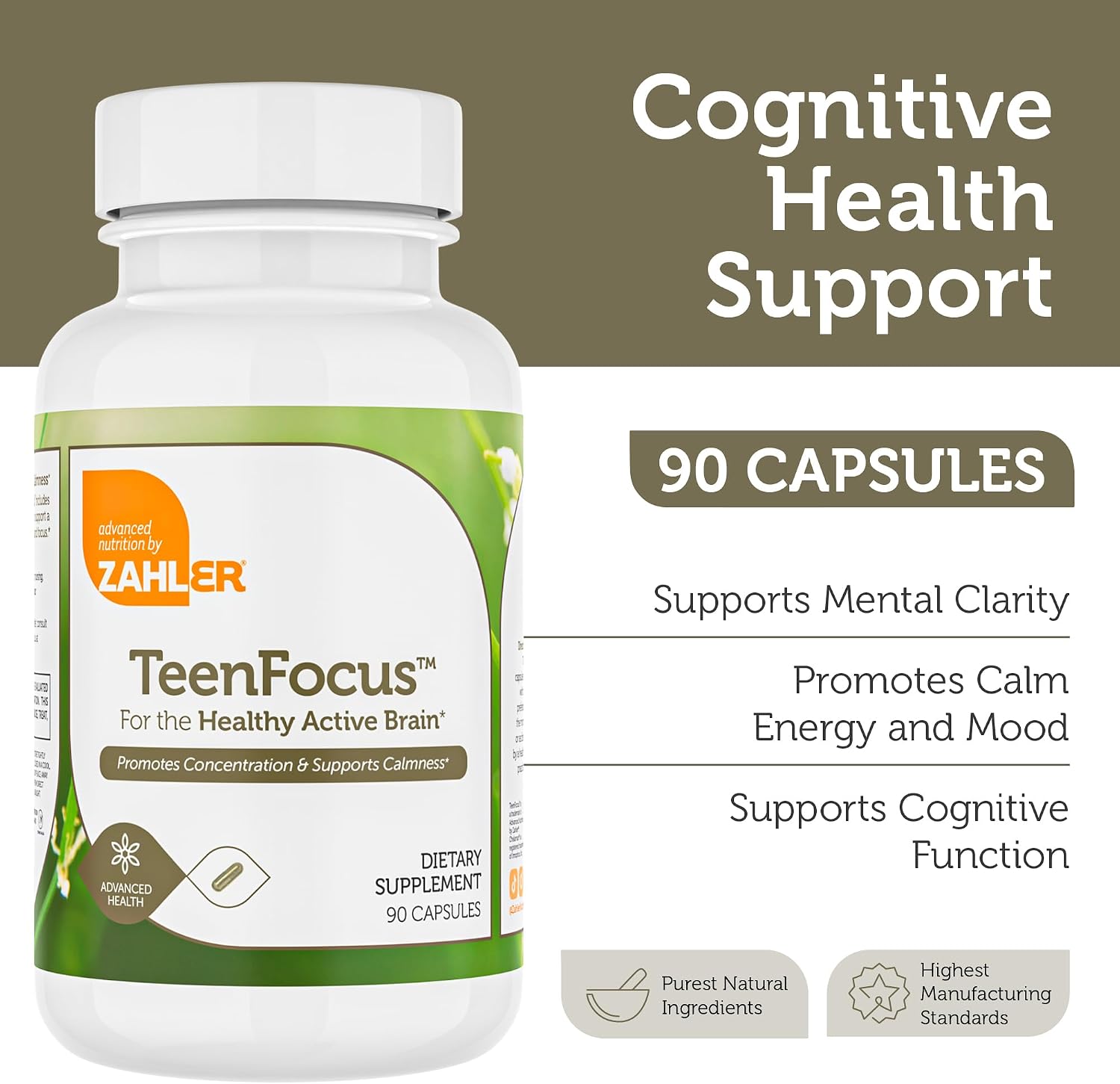 Zahler TeenFocus, Fórmula Avanzada para Mejorar el Enfoque y la Concentración, 90 Cápsulas