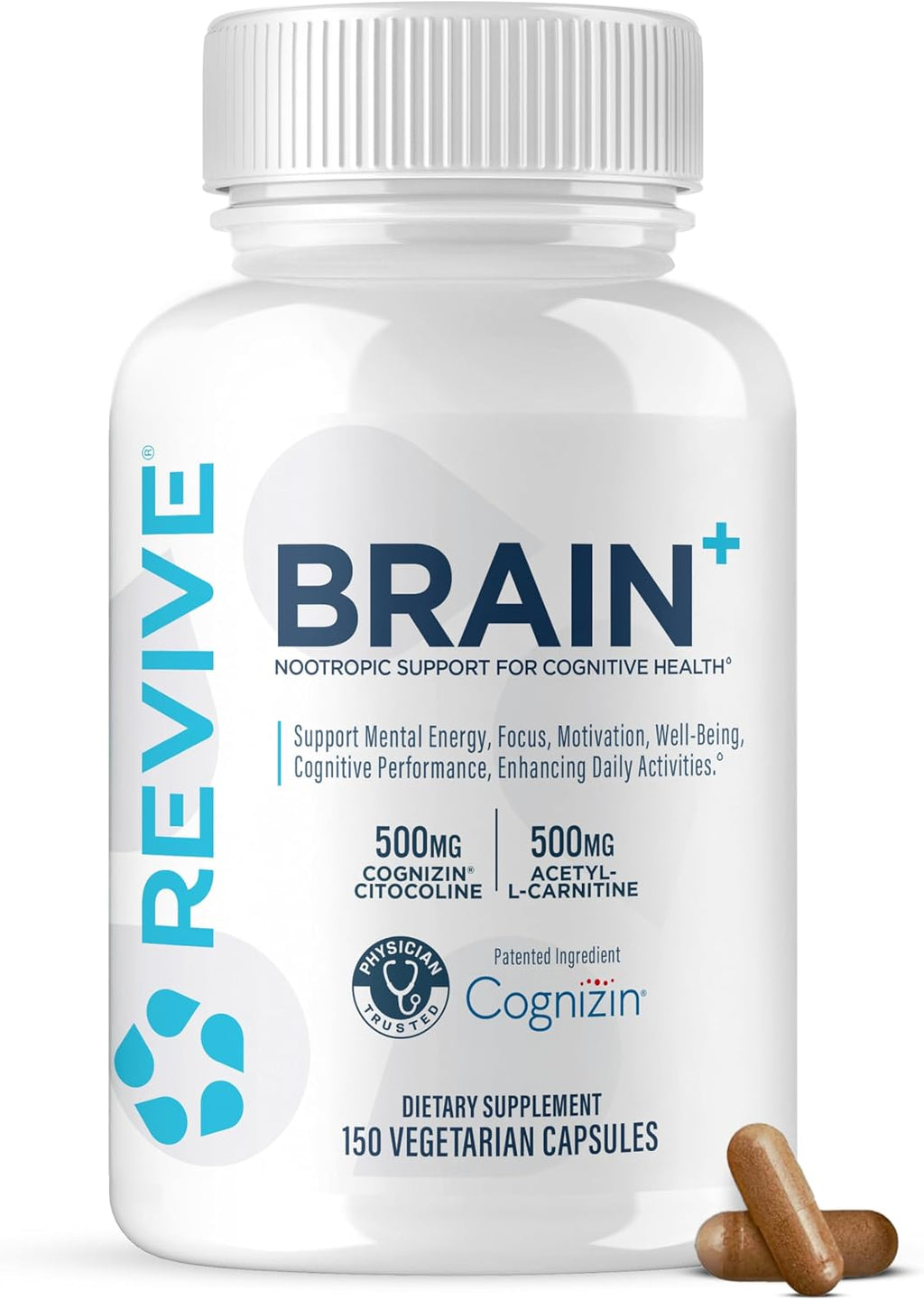 Brain Plus Revive MD – Suplemento para la memoria y concentración, fórmula nootrópica sin estimulantes, 150 cápsulas