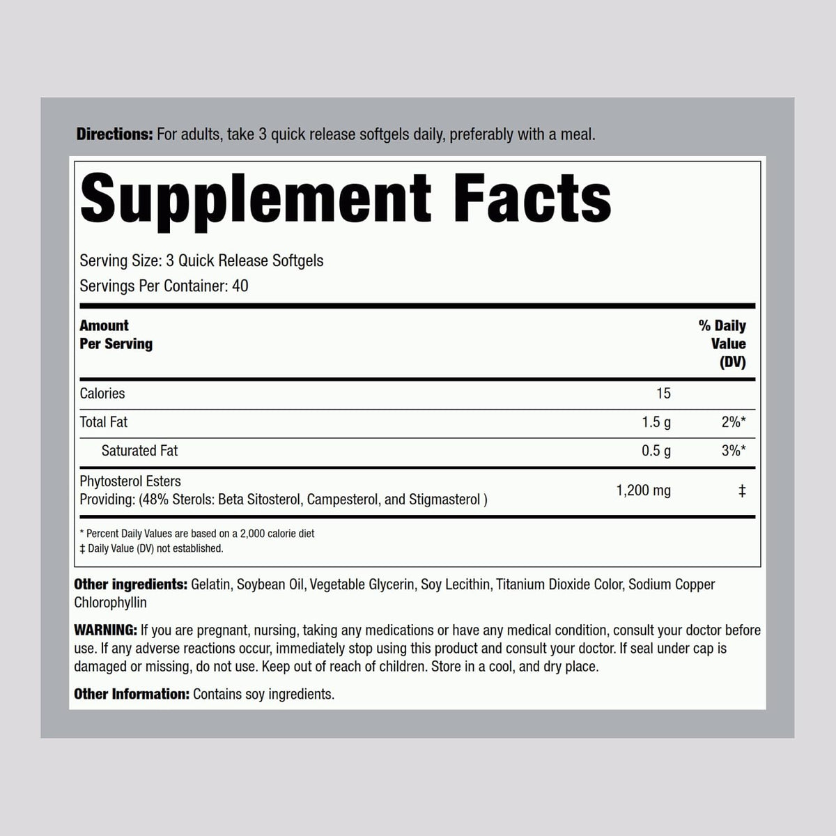 Piping Rock Plant Sterols Supplement | 1200 mg | 120 Softgels | con Beta-Sitosterol | Complejo de Fitoesteroles | No-GMO, – Image 2
