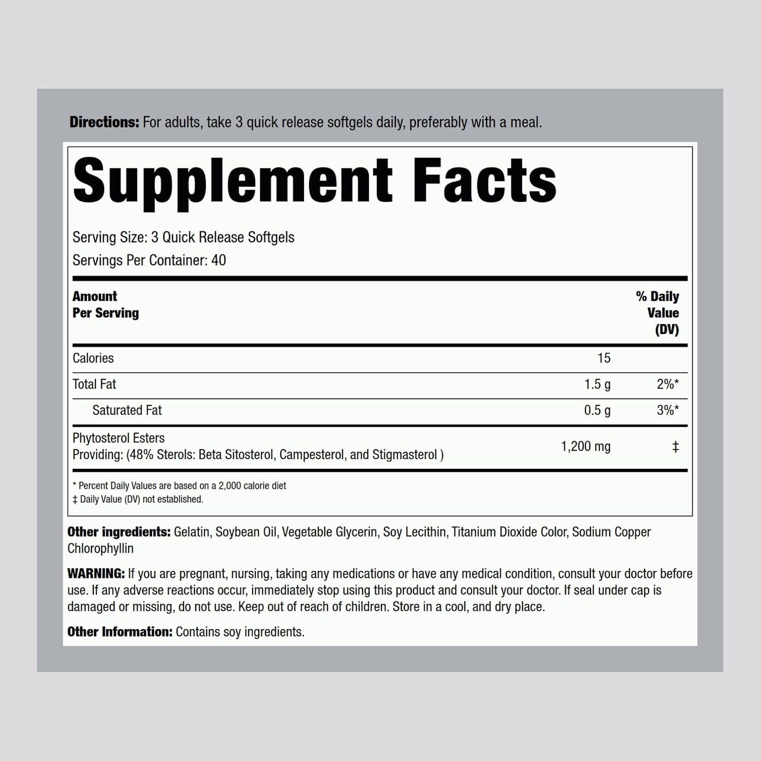 Piping Rock Suplemento de Esteroles Vegetales | 1200 mg | 120 Cápsulas Blandas | con Beta-Sitosterol | Complejo de Fitoesteroles | Sin OGM, Sin Gluten