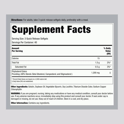 Piping Rock Plant Sterols Supplement | 1200 mg | 120 Softgels | con Beta-Sitosterol | Complejo de Fitoesteroles | No-GMO, – Image 2