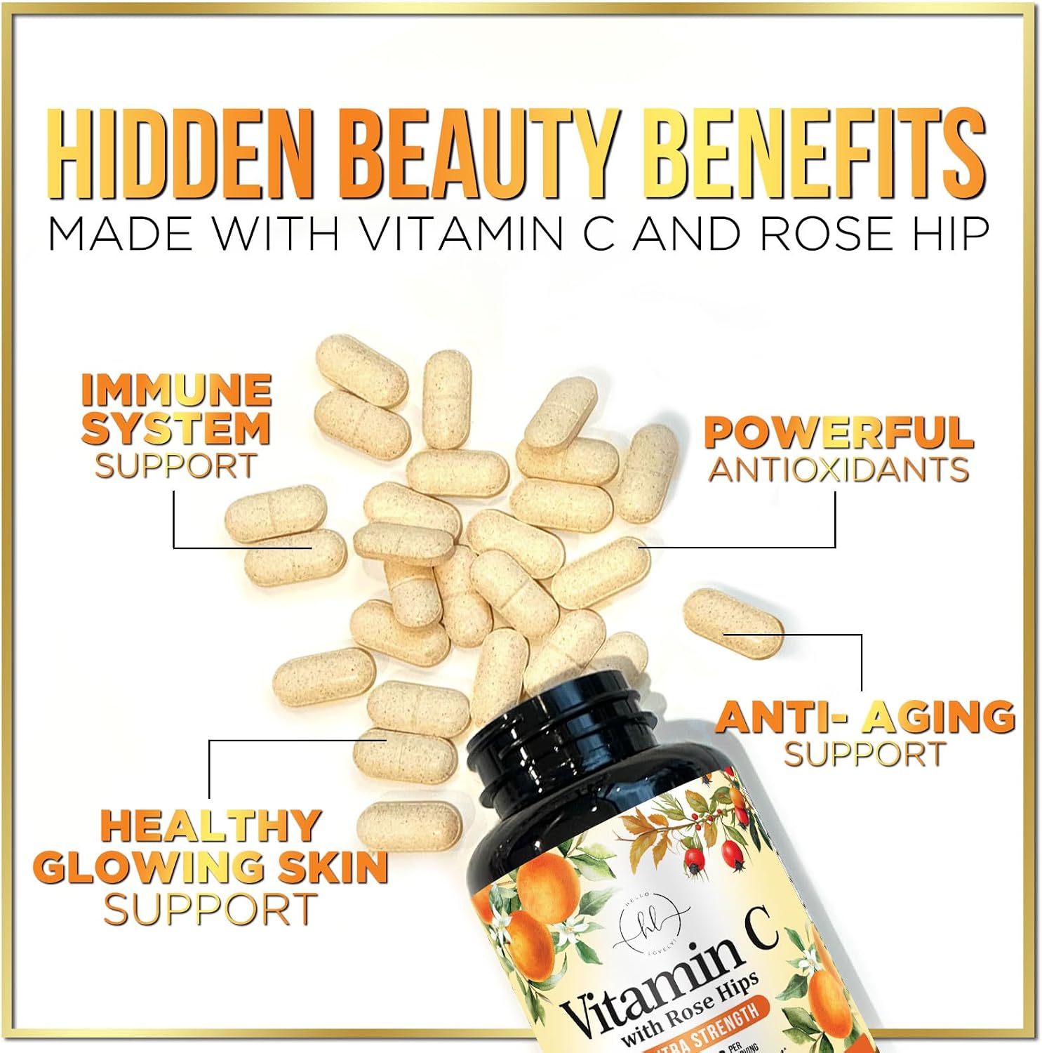 Vitamina C 1000mg con Escaramujo y Bioflavonoides - Suplemento Masticable Sin Azúcar - 60 Comprimidos