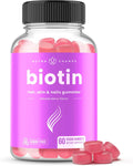 NutraChamps Gominolas de Biotina sin Azúcar 10000mcg - Alta Potencia - Cabello, Piel y Uñas Saludables - Vegano, No-GMO - Sabor Frambuesa