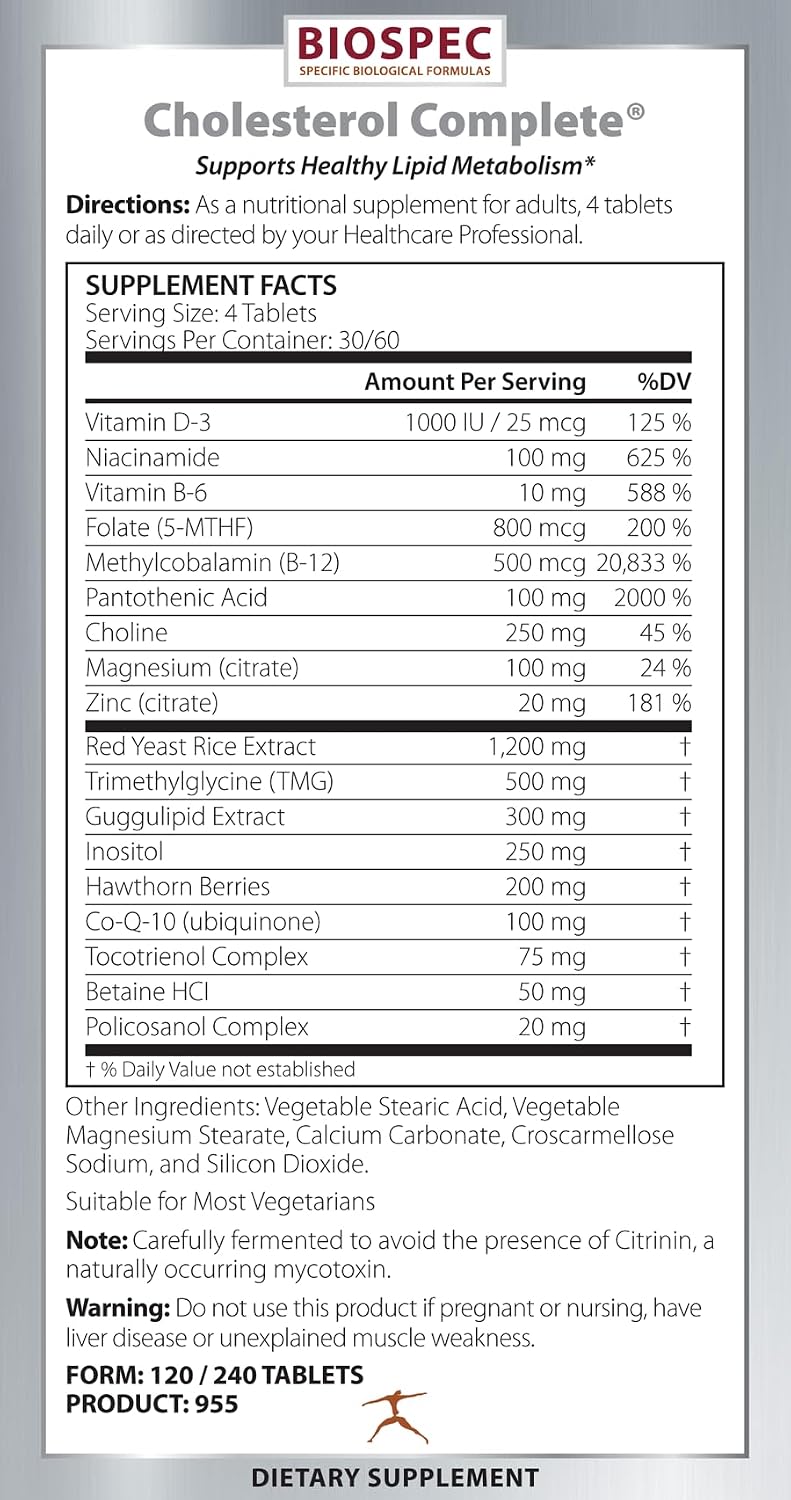 BioSpec Nutritionals Cholesterol Complete - Apoyo Natural para el Colesterol y la Salud Cardiovascular (240 Comprimidos)