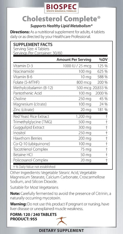 BioSpec Nutritionals Cholesterol Complete - Apoyo Natural para el Colesterol y la Salud Cardiovascular (240 Comprimidos) – Image 2
