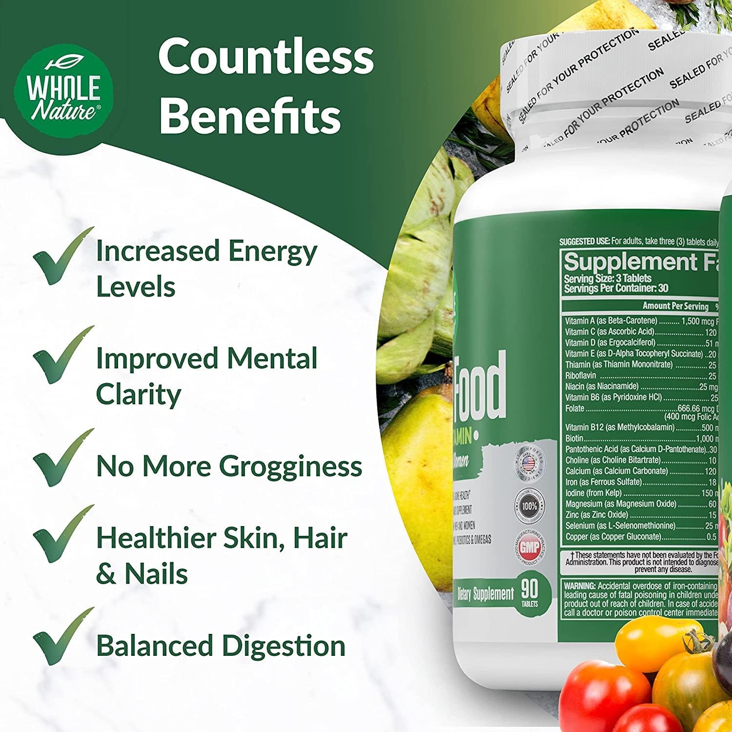 Multivitamínico Integral Hombre y Mujer - Alimentos Integrales + Enzimas, Probióticos y Omega-3 - 3 Unidades