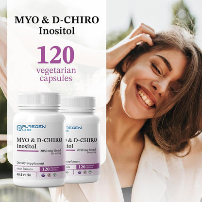 Puregen Labs Inositol Complemento | Myo Inositol & D-Chiro Inositol 2050mg - 120 Cápsulas Veganas – Image 6
