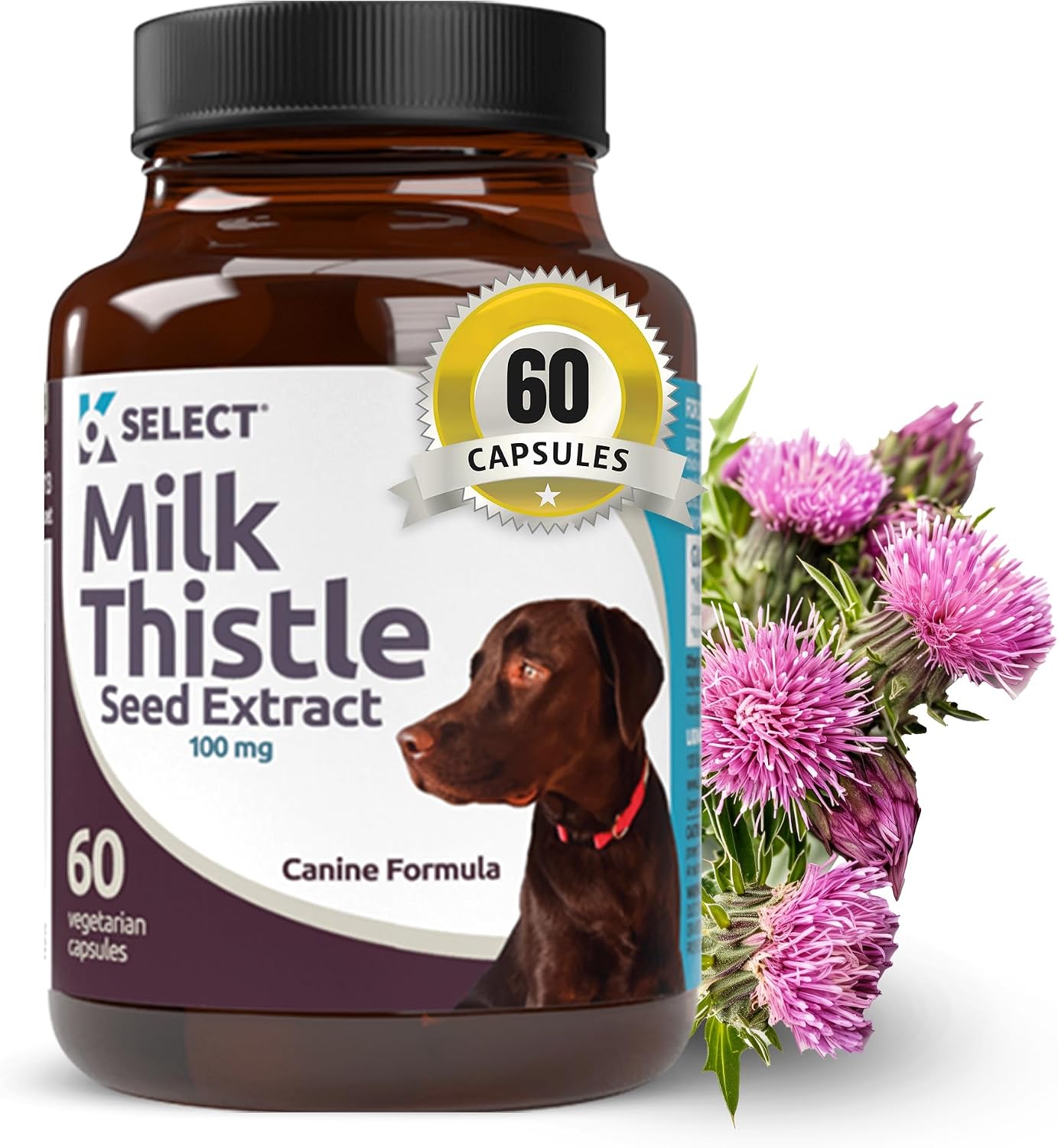 Milk Thistle for Dogs, 100mg - 60 Vegetable Capsules - Canine Liver Supplement