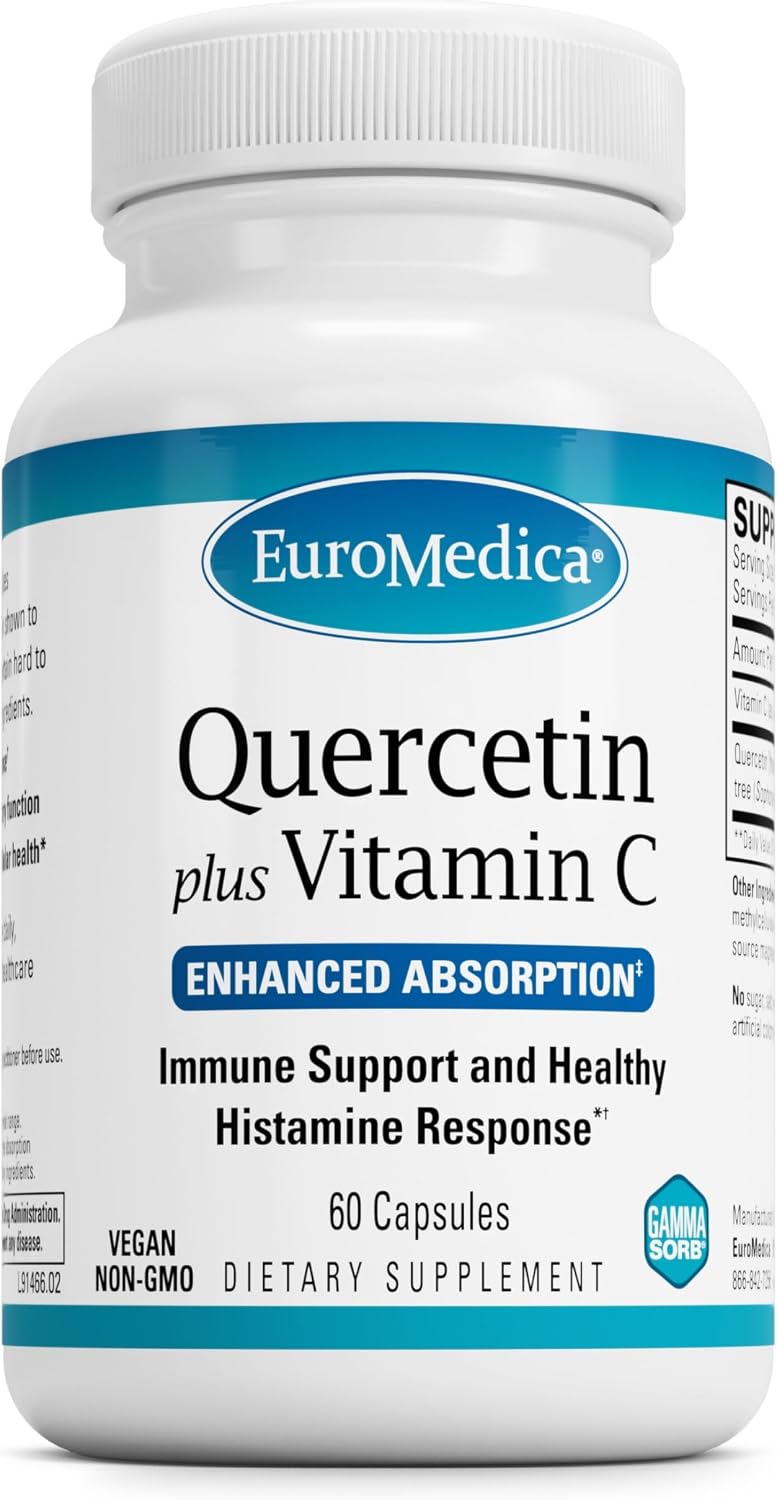 EuroMedica Quercetin Plus Vitamin C – Apoyo a la Respuesta Saludable de Histamina y Salud Respiratoria – Suplemento para la Función Inmunológica y Salud Celular – 60 Cápsulas
