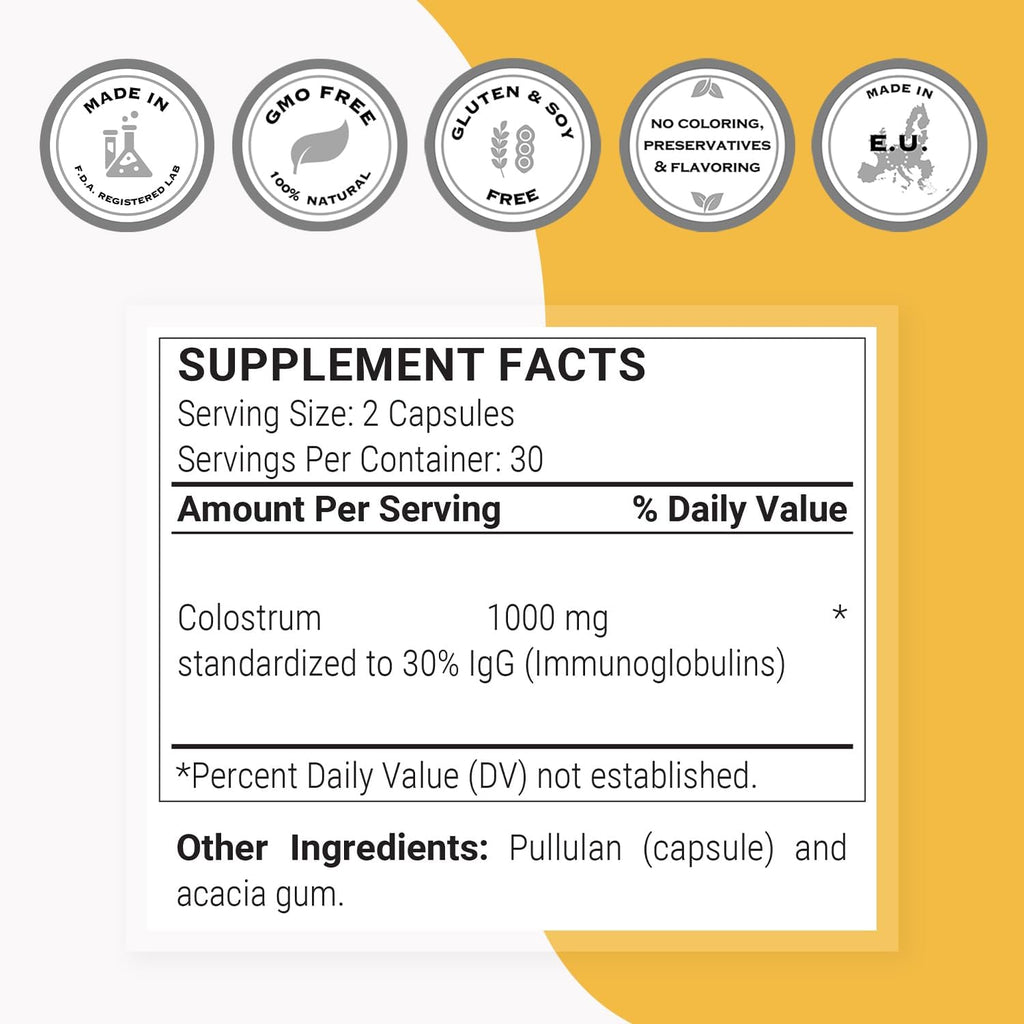 Supersmart Colostrum 1000 mg - 30% IgG - 60 Cápsulas Gastrorresistentes