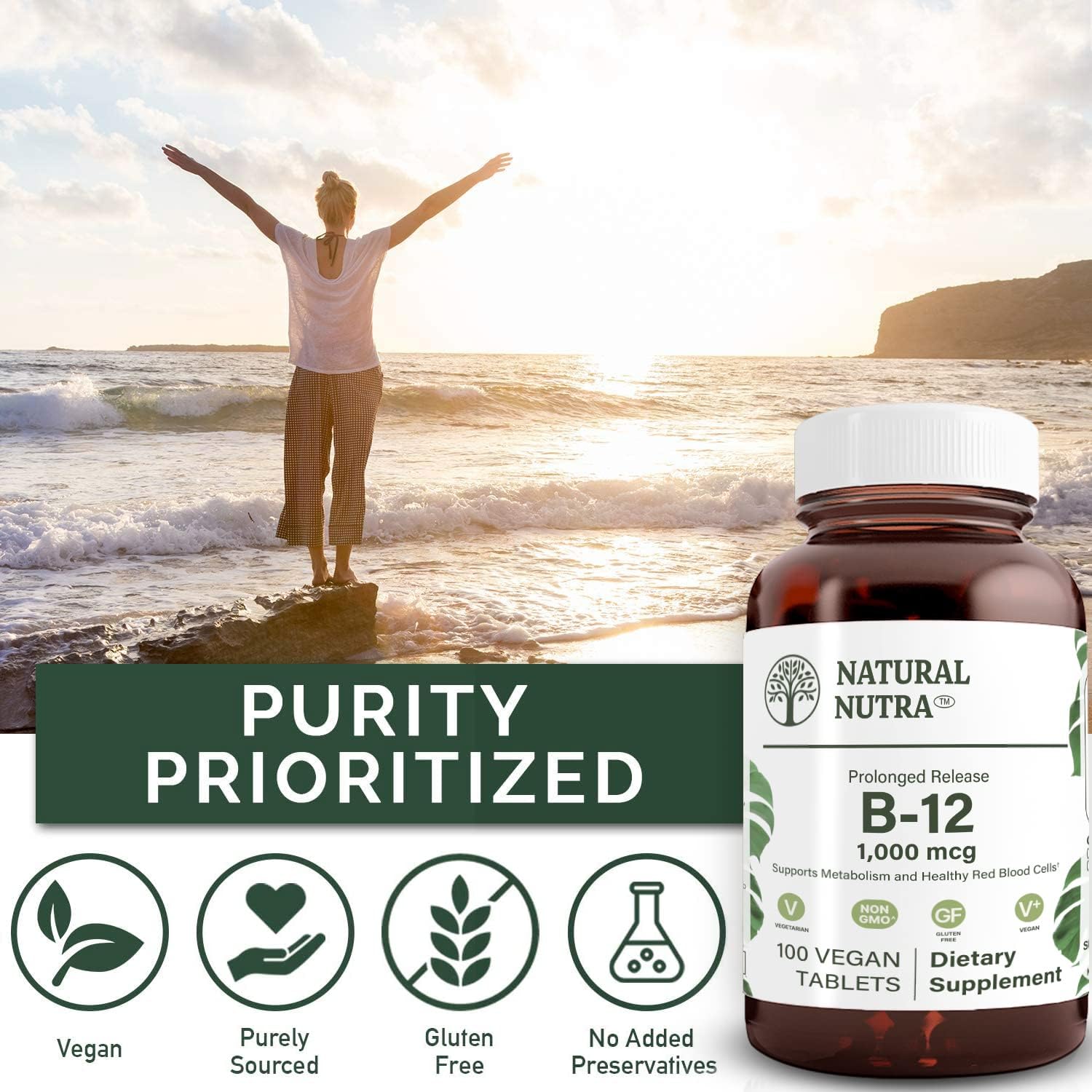 Natural Nutra Metil B12 1000mcg - 100 Comprimidos Sublinguales Veganos Sabor a Bayas