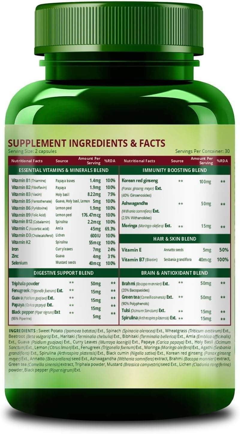Multivitamínico para Mujeres con Vitaminas B, C, D, E, Calcio, Magnesio y Zinc – 30 Cápsulas Veganas