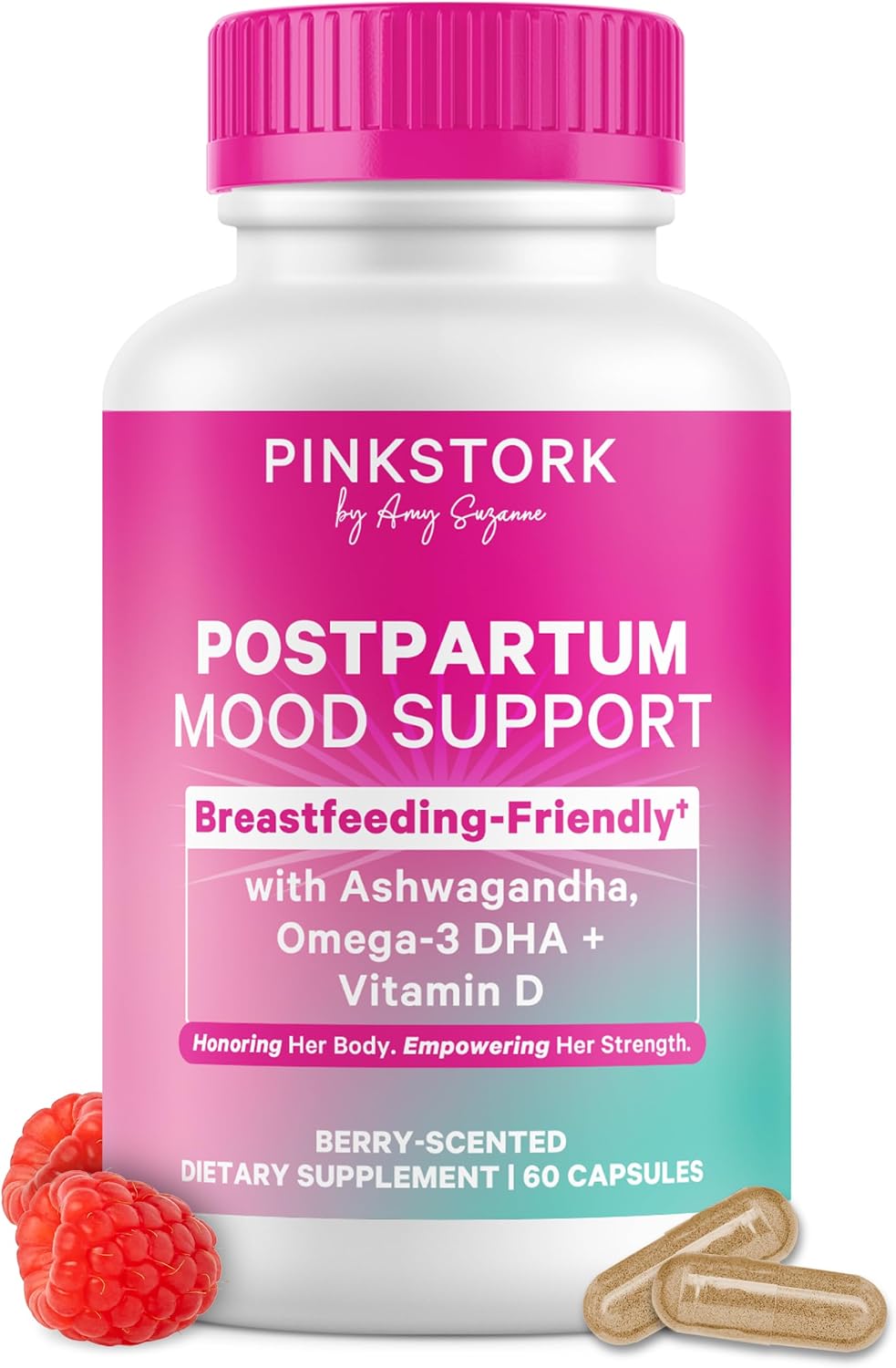 Pink Stork Apoyo Emocional Posparto, 120 Cápsulas | Equilibrio Hormonal, Ashwagandha, Manzanilla y Vitamina D
