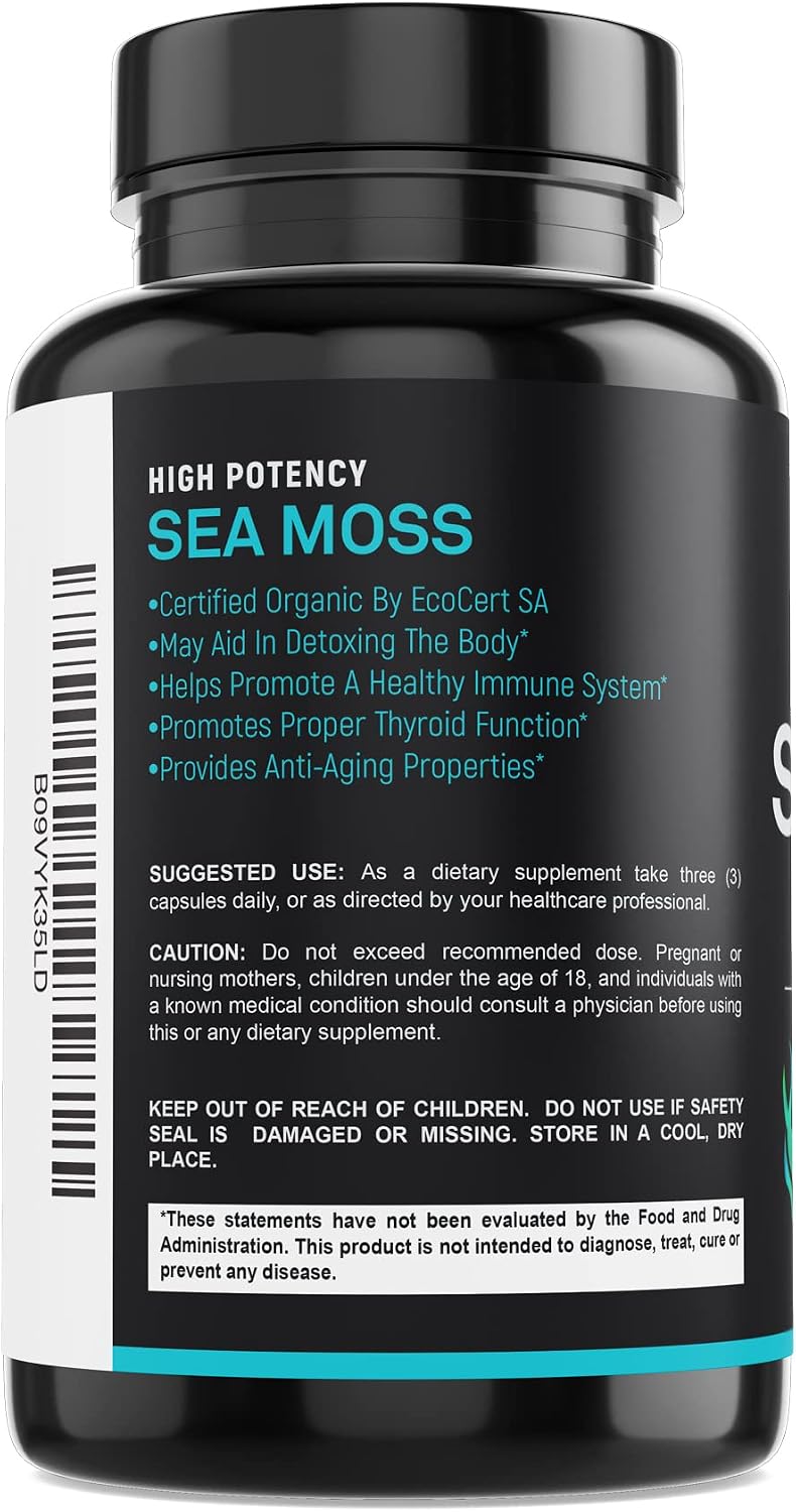 Cápsulas de Musgo Marino Orgánico 2250mg con Bardana y Fucus (180 Cápsulas)