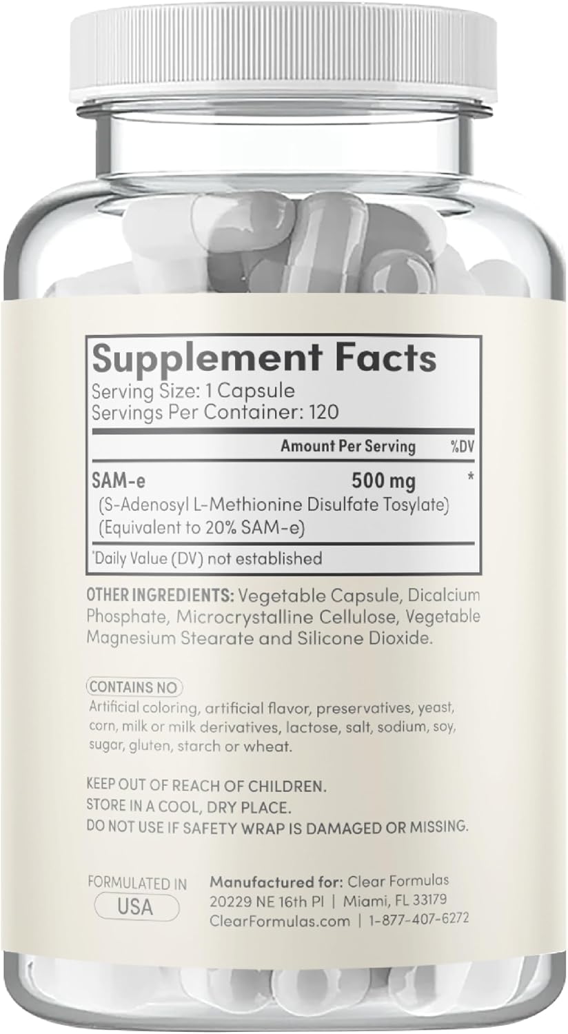 Clear Formulas Bioactive SAM-e 500mg - 120 Cápsulas
