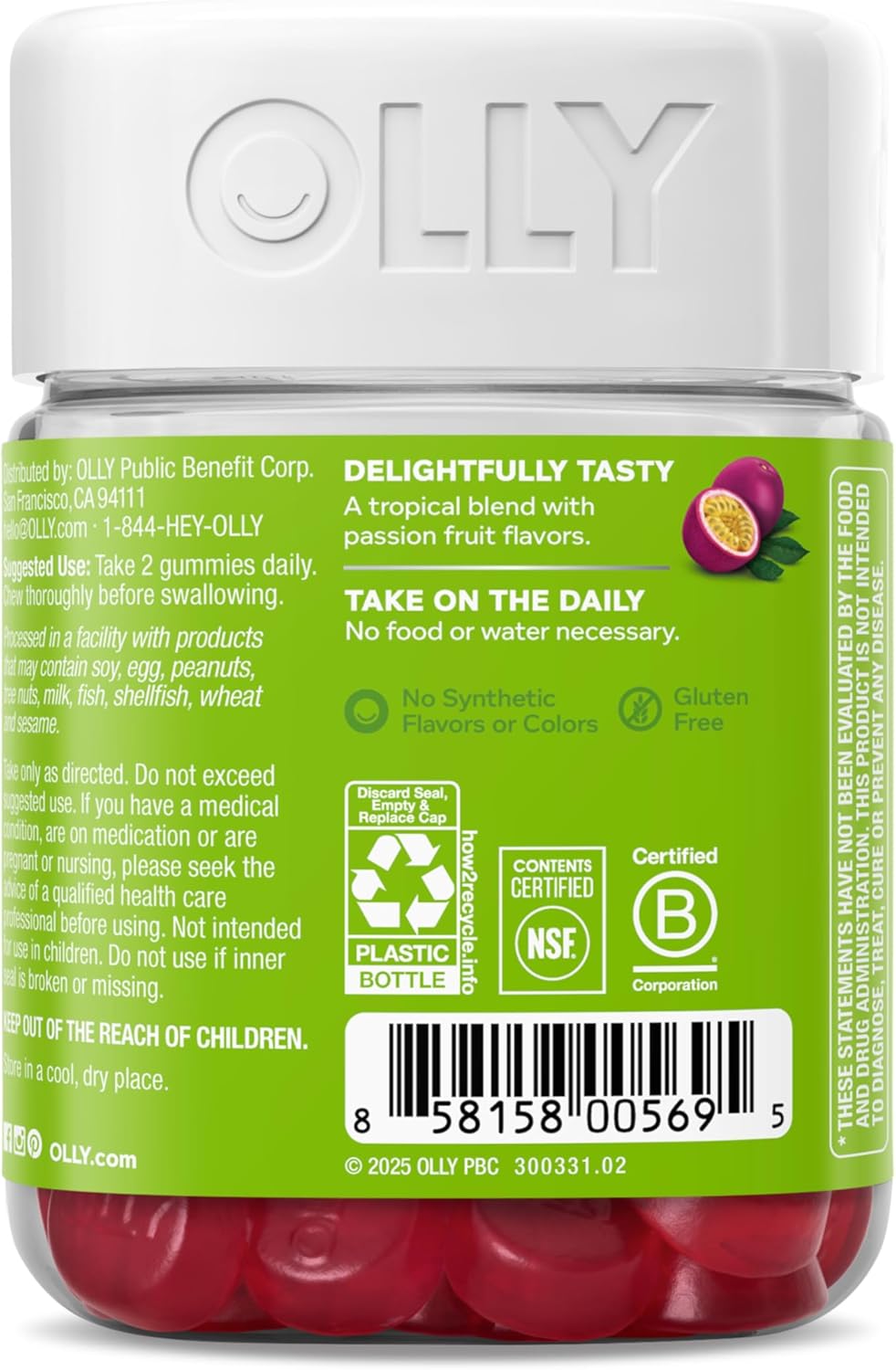 OLLY Daily Energy Gominolas de Energía, Sin Cafeína, B12, CoQ10, 60 unidades