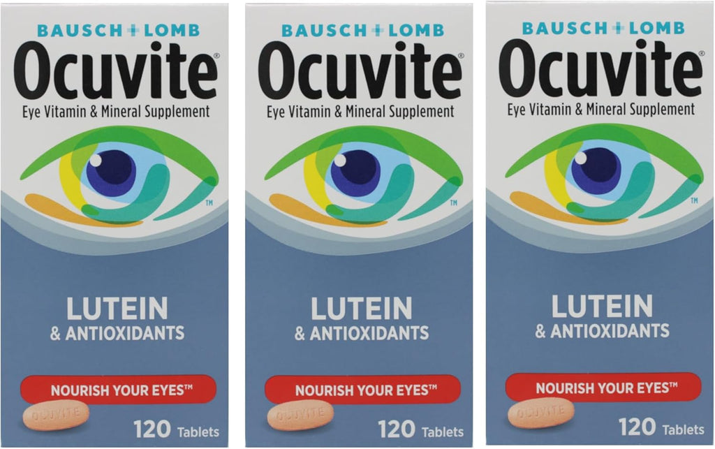 Bausch + Lomb Ocuvite Suplemento de Vitaminas y Minerales con Luteína, 120 Comprimidos (Pack de 3)