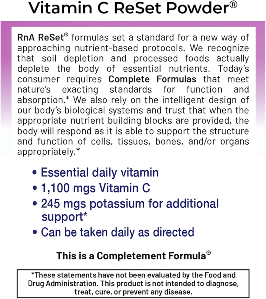 RnA ReSet Vitamin C Reset – Vitamina C en Polvo Sabor Berry con Potasio y Mezcla de Frutas, NSF Certificado, 14.81 Oz (120 Servicios)