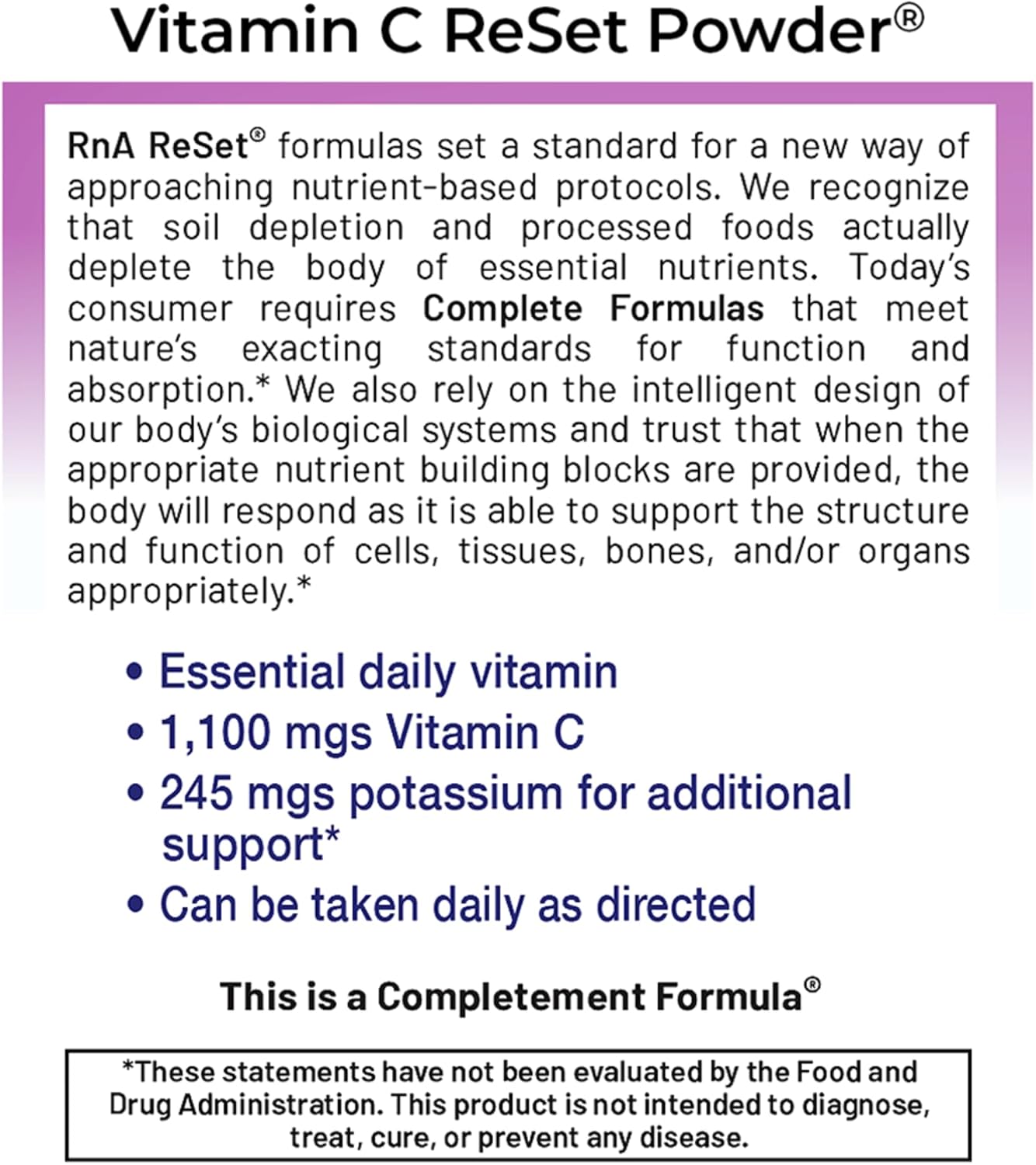 RnA ReSet Vitamin C Reset – Vitamina C en Polvo Sabor Berry con Potasio y Mezcla de Frutas, NSF Certificado, 14.81 Oz (120 Servicios)