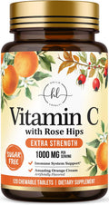 Vitamin C 1000mg con Rosa Mosqueta y Bioflavonoides – Suplemento Masticable Sin Azúcar