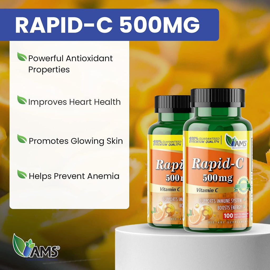 Rapid-C 500mg Vitamina C (2 Paquetes de 100 Comprimidos) - América Medic & Science