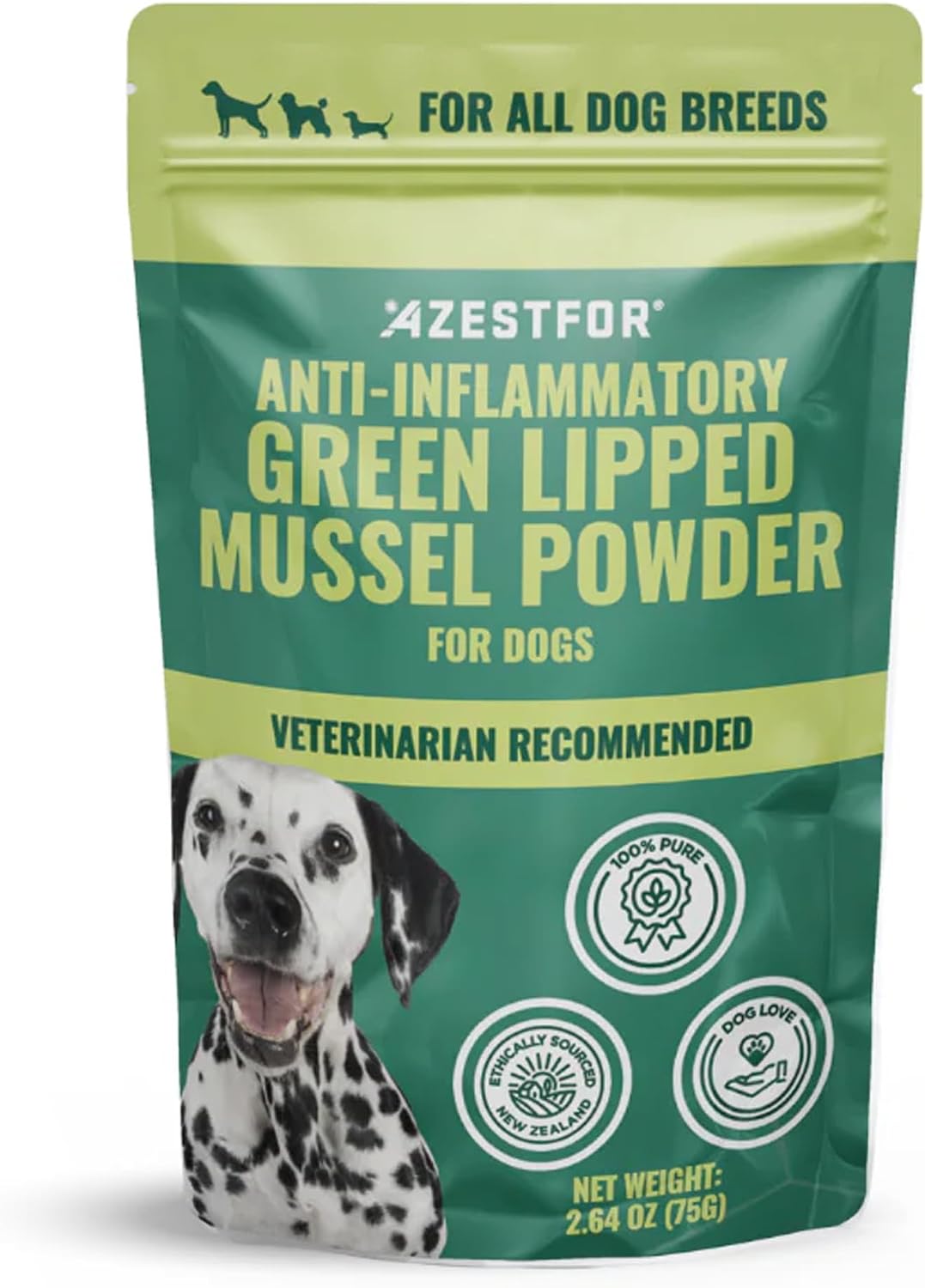 Azestfor Polvo de Mejillón de Labio Verde Antiinflamatorio para Perros