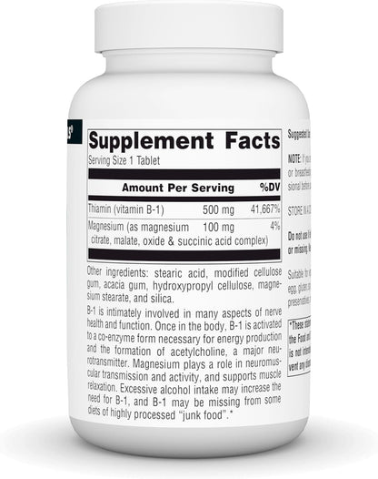 Source Naturals Vitamina B-1 Tiamina 500mg Alta Potencia, 100% Pura - 100 Comprimidos – Image 2